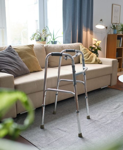 Walkers for elderly person Close-up of walkers for elderly person standing in the modern room at home